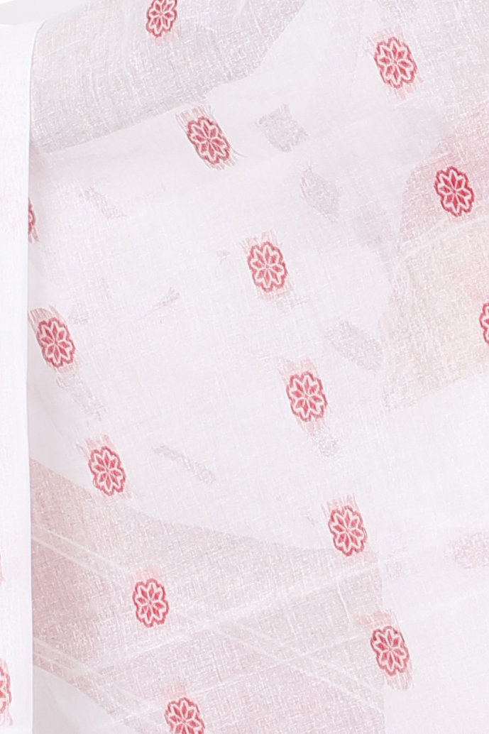 White Red Pure Cotton Sadasob Tant Saree (1027)